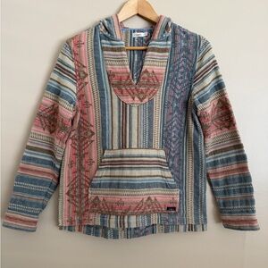 Faherty Multicolor Striped Hooded Poncho — Blue, Pink, Cream, Brown